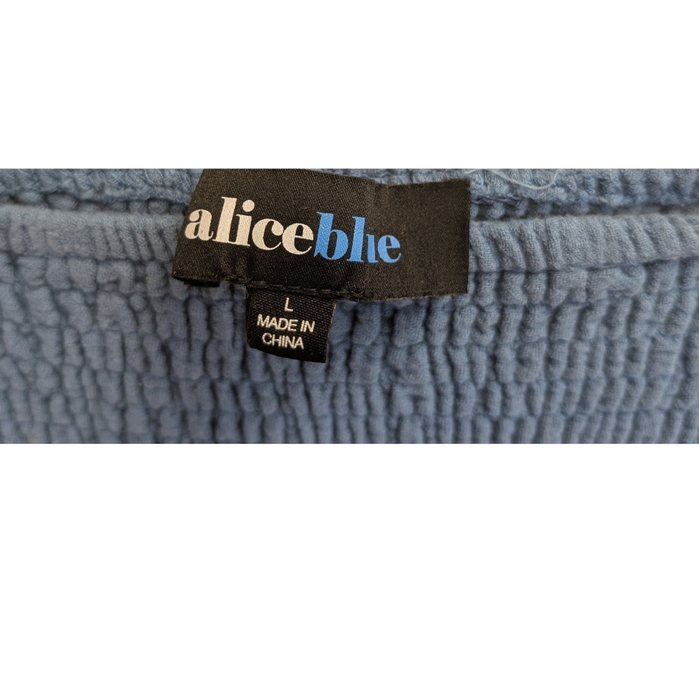 Alice Blue Smocked Waist Mini Skirt Blue Cotton Gauze Crochet Lace Ruffle L Boho - Picture 5 of 9